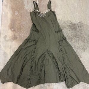 Together Olive Green Maxi Dress beaded milkmaid